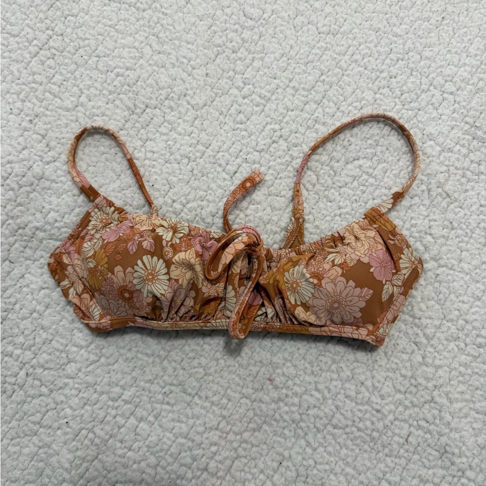 Xhilaration Floral Tie-Front Bikini Top in Brown, Pink, Cream